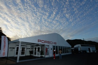 car The Porsche City Index Carrera Cup tent, alongside the organisation's mobile race centre