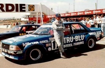 thum Johnson on the pit straight at Bathurst with the original Tru-Blu car in 1980