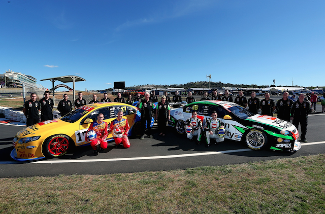 The DJR team posed for a photo shoot at the Bathurst pit entry