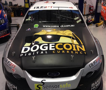 Dogecoin's “shiba inu” dog branding on the Falcon
