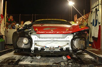 DSC_4034.JPG The crashes Ferrari F430 of AF Corse is retired after Michael Waltrip was involved in heavy contact with another car