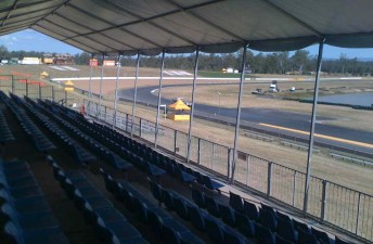 thumb A new covered grandstand overlooks the entry to Turn 1 at Queensland Raceway