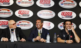 _76G8968 Bruton Smith, Randy Bernard and Dario Franchitti speak at the New Hampshire announcement