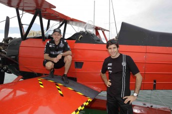 rick todd boat plane Todd and Rick Kelly pose with the Red baron seaplane in Townsville today