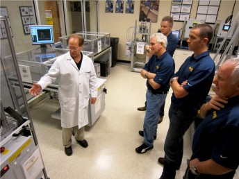 IR_IHQ_RD_2010 Terry Moser – Engineering Leader – IRWIN Tools shows the R&D area to Alex Davison, Jimmy Stone, Ross Stone and Nick Pritchard