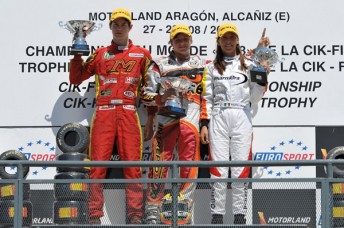 thumb The podium at Round Two of the World Under 18 Karting Championship. (L-R Teemu Suninen (2nd), Adam Stirling (1st) and Chiara Poletto (3rd))