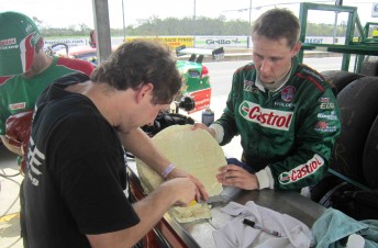 thumb Allan Simonsen with the Castrol EDGE team at the team's final pre-Bathurst test yesterday