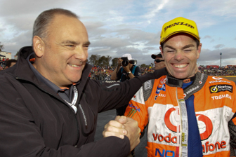 thumb TeamVodafone team owner Roland Dane celebrates with Craig Lowndes after winning the last event at Queensland Raceway