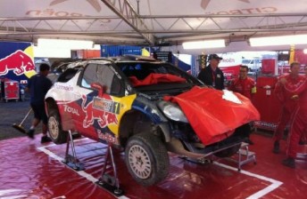 th Loeb's car back at service. pic: Luke Elvy, via Twitter