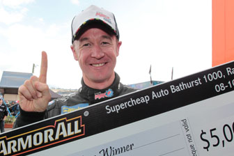 thumb Greg Murphy celebrates his pole position at Mount Panorama