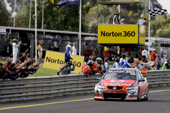 thumb Jamie Whincup crosses the line to win Sunday's race at Sandown