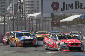 thumb The #88 TeamVodafone Commodore leads the field at last year's Armor All Gold Coast 600