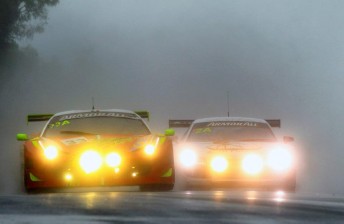 thumb The #33 Clearwater Ferrari leads the #2 Phoenix Racing Audi across the top of the Mountain