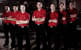 thumb Garth Tander leads the Toll HRT crew in the new video commercial