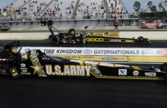thumb Morgan Lucas (far lane) got the best of Tony Schumacher at the Gators'