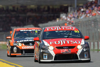 car McLaughlin leads Nick Percat's Coates Hire Commodore during the opening round at the Clipsal 500