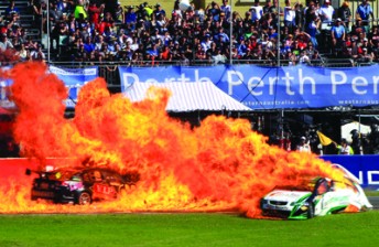 thumb Steve Owen and Karl Reindler emerged from the devastating fire at Barbagallo Raceway with relatively unscathed