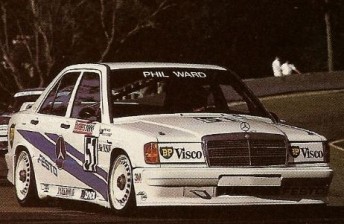 th The Phil Ward/David Clement 190E ended the 1988 Tooheys 1000 on its lid