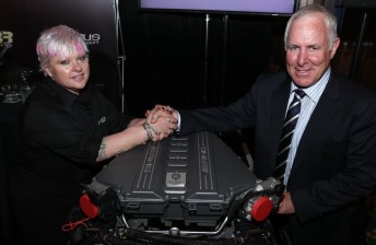 thumb Erebus Racing owner Betty Klimenko and Ross Stone with the engine that the team will run next year