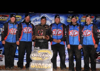thumb Donny Schatz and his STP/TSR team after being presented with the WoO Champion's trophy