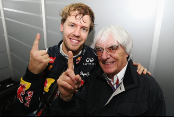 thumb World champion Sebastian Vettel and F1 supremo Bernie Eccelestone