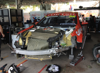 Premat's damaged Holden in the Albert Park pits