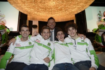 Staring is joined by Bautista, Gresini and the pair of Italian Moto3 youngsters at the GO&FUN launch in Milan
