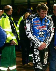 Darcy Ward after his crash at King's Lynn (PIC: Poole Pirates)