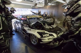 Todd Kelly's Nissan copped a major hit following a late-race single-file restart in Adelaide