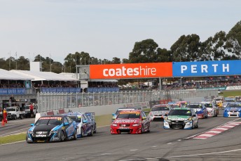 Perkins leads Miedecke into Turn 1