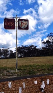 The original start/finish sign still stands