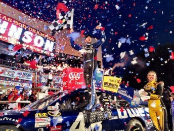 Jimmie Johnson celebrates victory