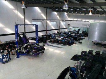 Erebus' V8 Supercars in the Melbourne workshop on Monday