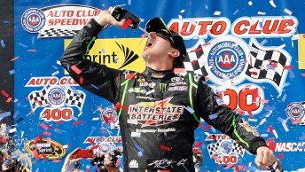 Kyle Busch celebrates at Fontana