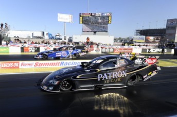 Alexis DeJoria (near lane) defeated Robert Hight in the FC Final
