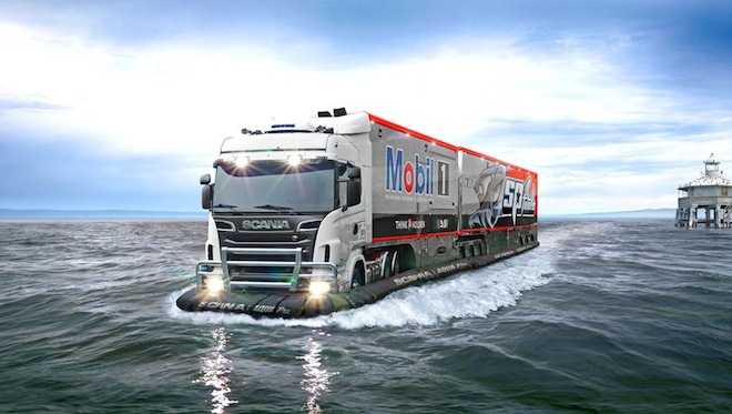 The HRT's truck, complete with floating device