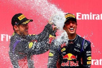 Daniel Ricciardo celebrates becoming a grand prix winner in Montreal