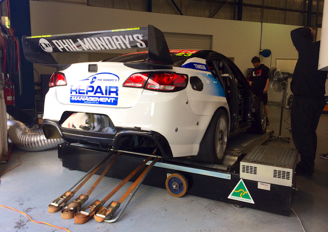 The #23 Repair Management Holden running on LDM's dyno
