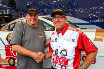 Nitro Funny Car boss, Steve Bettes (left) with Tommy Johnson Jr (right)