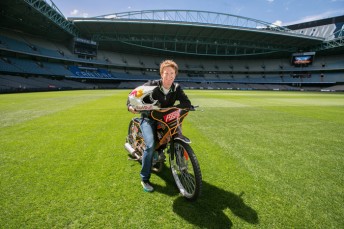 Jason Crump on the centregreen of Etihad Stadium where the Australian SGP will be hosted