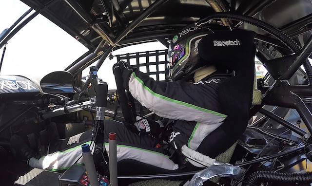 Marcos Ambrose's NASCAR-style driving position inside the #66 Falcon