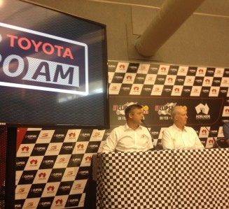 V8 Supercars chief executive James Warburton and Toyota's Tony Cramb at the announcement of the one-make 86 Pro-Am Series