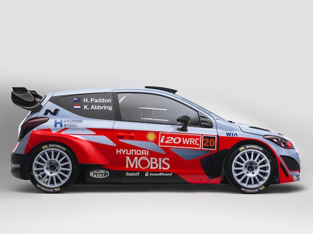 Hayden Paddon and John Kennard's 2015 WRC i20 will carry Mobis backing
