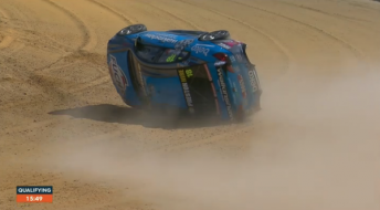 Holdsworth's Holden came to rest on its side. pic via twitter
