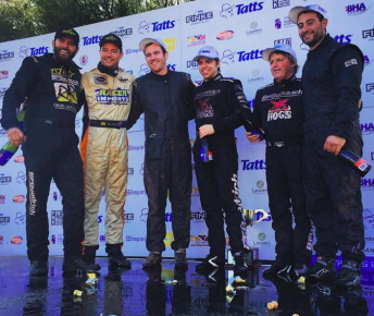 The Finke Desert Race podium. Shannon and Ian Rentsch have claimed successive titles and the fourth overall after wins in 2005 and 2006