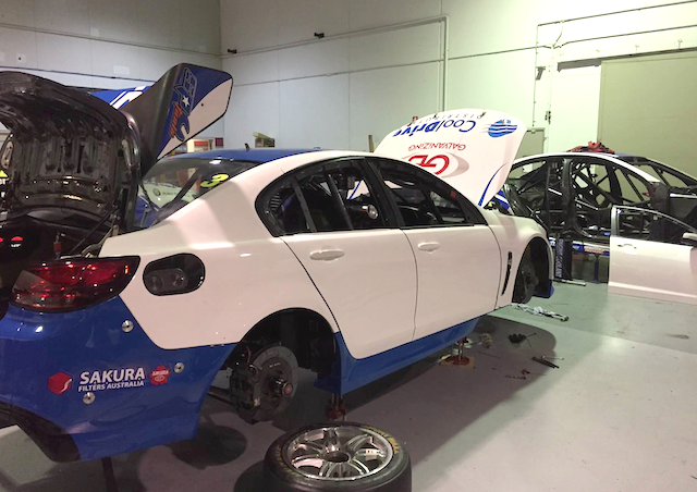 Tim Blanchard's new car sitting with his previous chassis in the LDM workshop