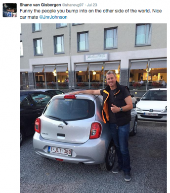Johnson at Spa, as captured by Shane van Gisbergen via twitter