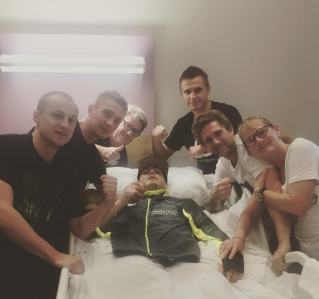 Darcy Ward surrounded by his mechanics and family. pic: Instagram