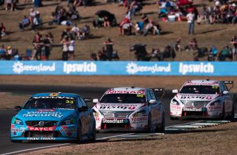Moffat and team-mate Michael Caruso chase McLaughlin's Volvo at Ipswich