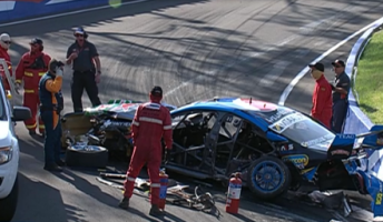 Mostert's car following its crash